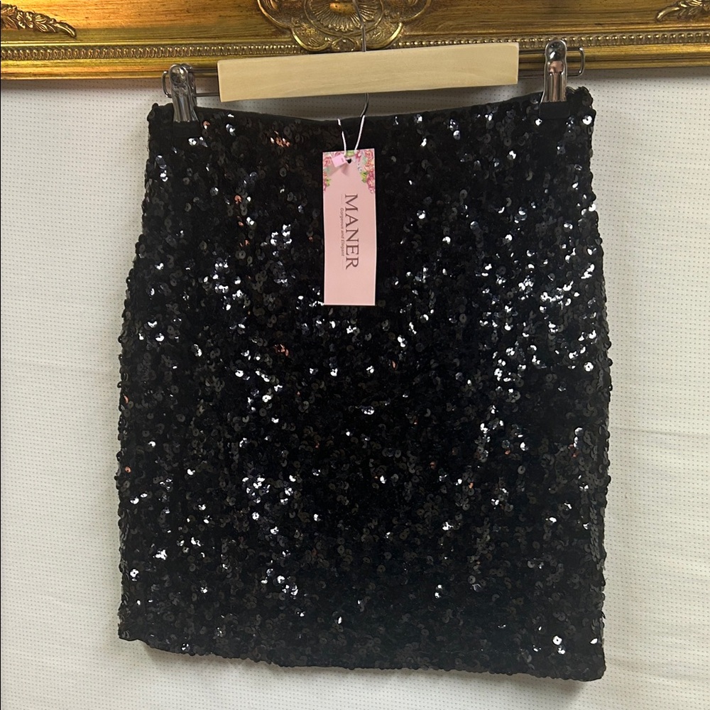Maner Black Sequin Mini Skirt M